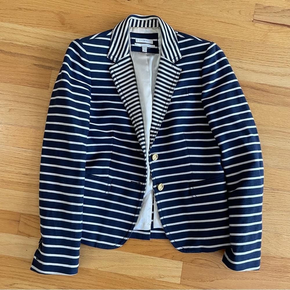 JCrew Schoolboy Navy and White Striped Blazer
